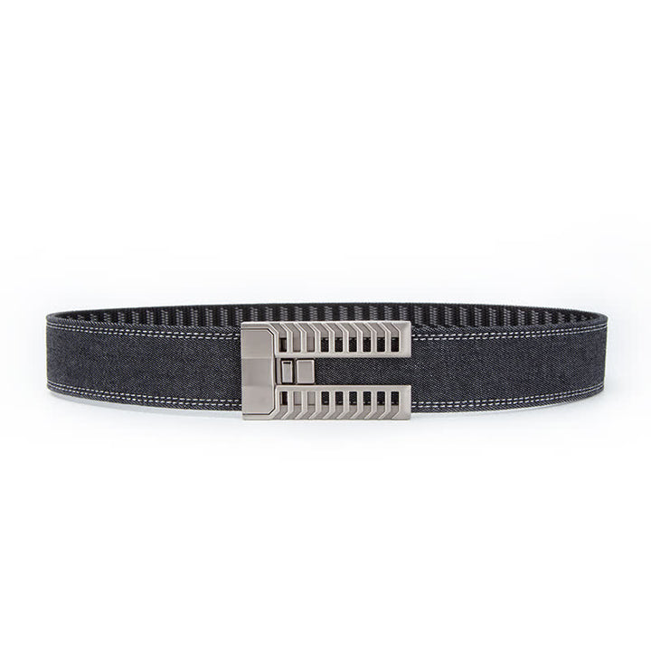 Cintura in tessuto denim con fibbia automatica regolabile da uomo - Nero / Argento - 38 - image 6