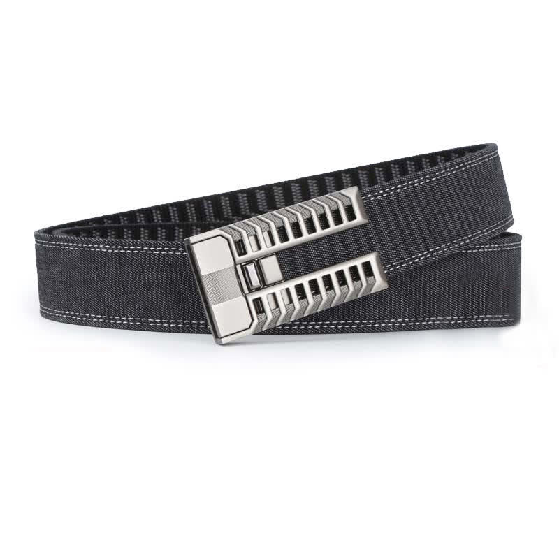 Cintura in tessuto denim con fibbia automatica regolabile da uomo - image 2
