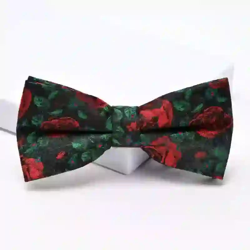 Papillon da uomo con stampa di foglie verdi e rose rosse - Papillon + fazzoletto da taschino - image 7
