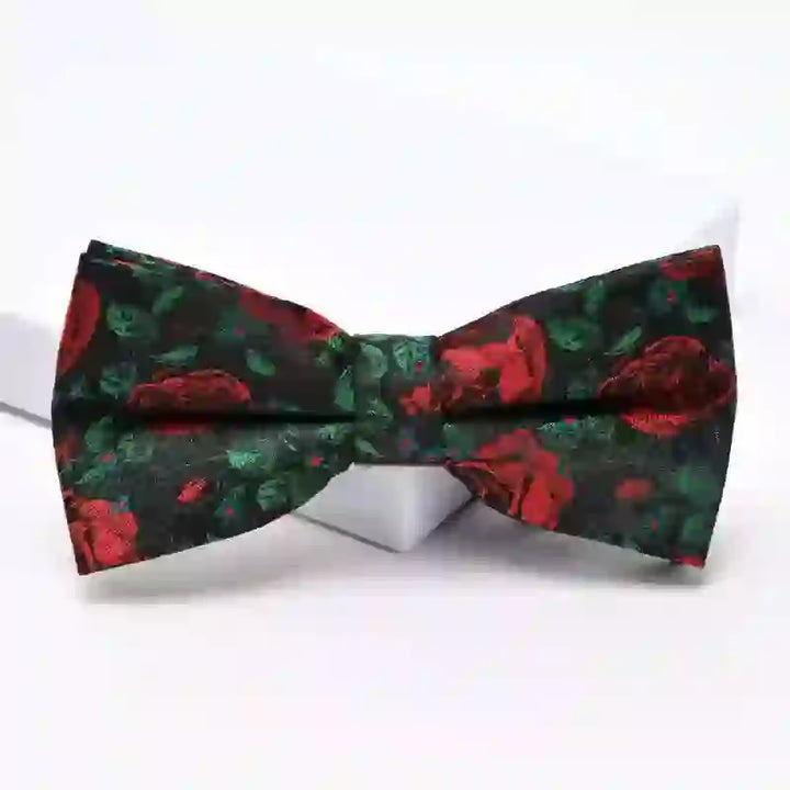 Papillon da uomo con stampa di foglie verdi e rose rosse - Papillon + fazzoletto da taschino - image 7