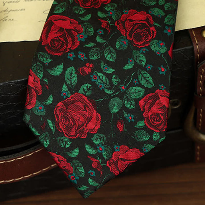 Papillon da uomo con stampa di foglie verdi e rose rosse - image 2