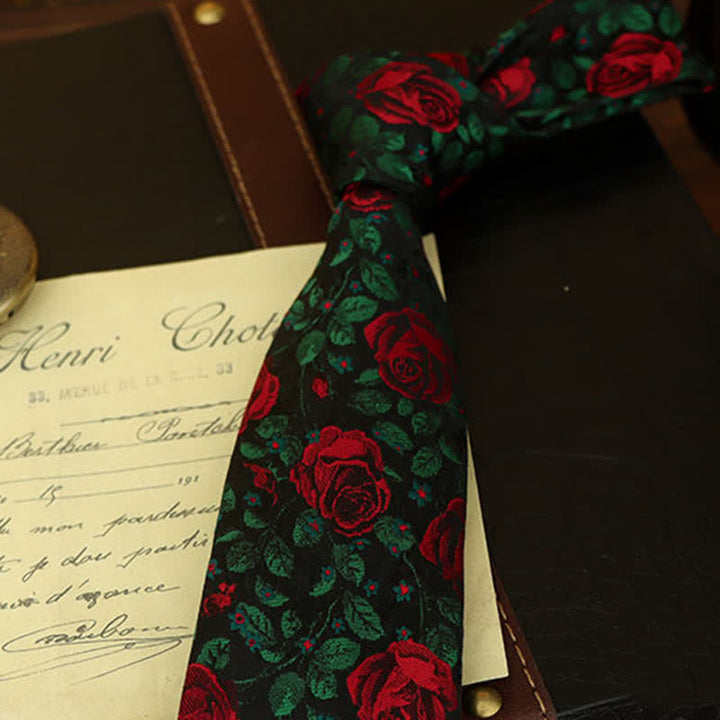 Papillon da uomo con stampa di foglie verdi e rose rosse - image 1