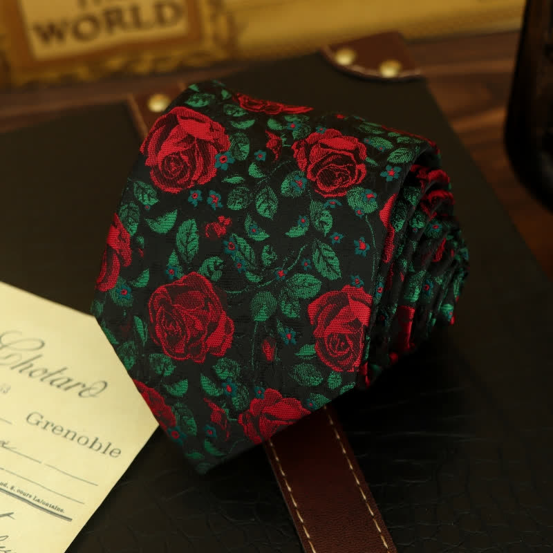 Papillon da uomo con stampa di foglie verdi e rose rosse - image 3