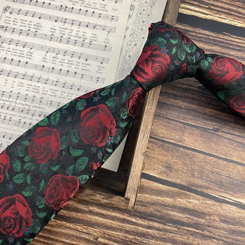Papillon da uomo con stampa di foglie verdi e rose rosse - image 4