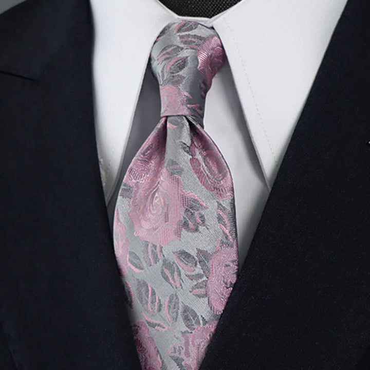 Cravatta a farfalla con motivo floreale a rose rosa e grigio da uomo - Cravatta - image 0