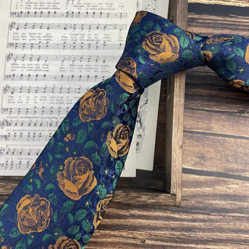 Cravatta da uomo con stampa floreale a forma di farfalla, blu navy e arancione - Cravatta - image 0