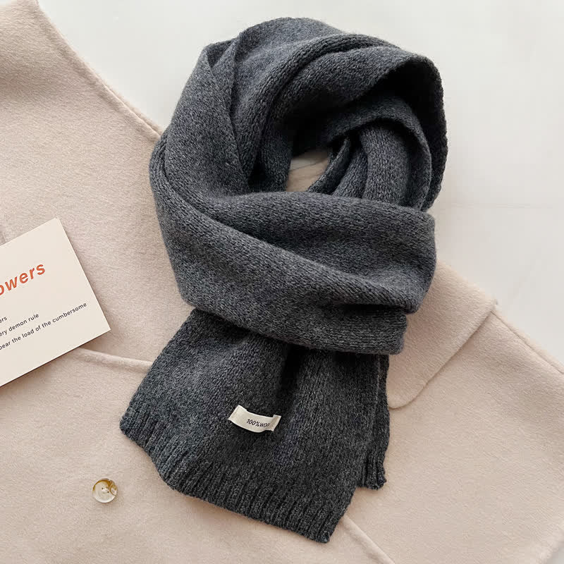 Sciarpa unisex classica in maglia di lana tinta unita - Grigio scuro - image 8