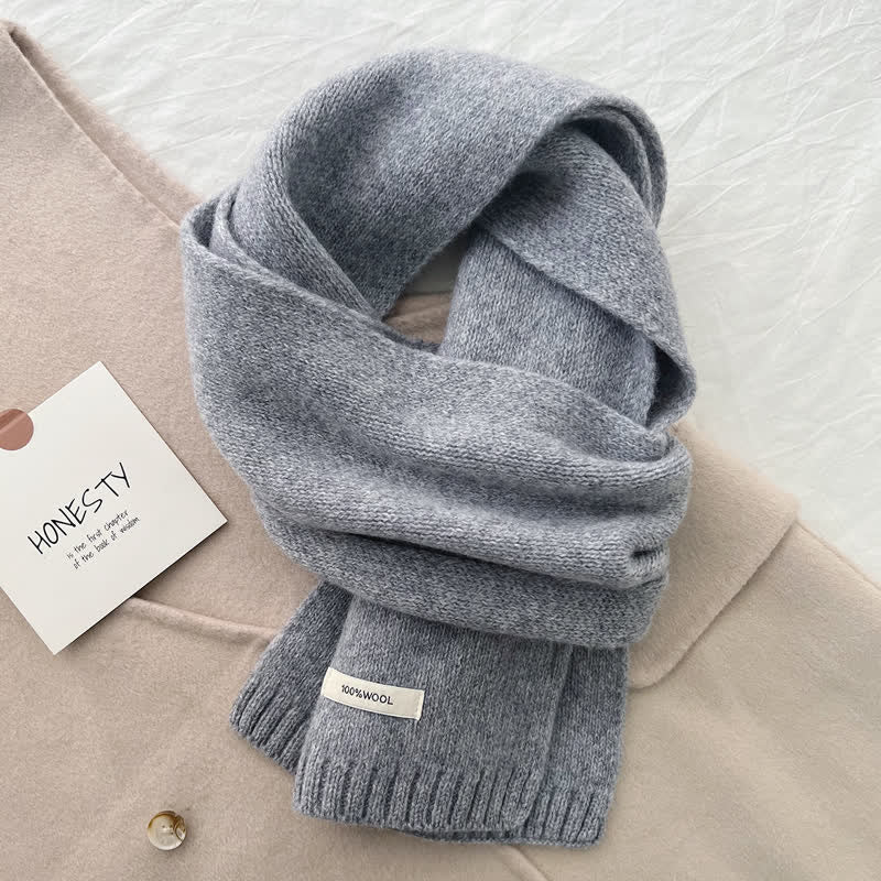 Sciarpa unisex classica in maglia di lana tinta unita - Grigio chiaro - image 7