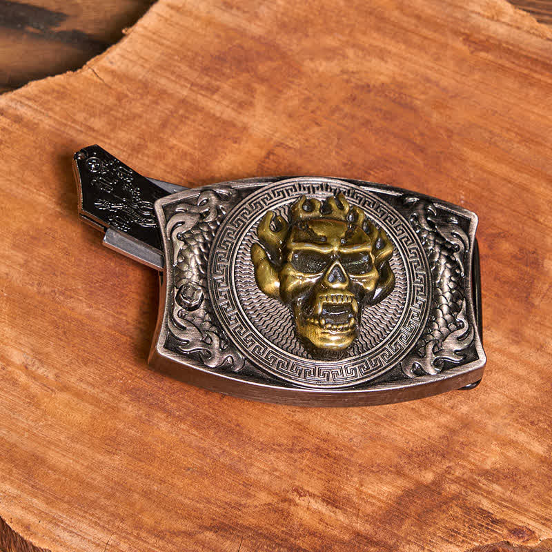 Set di anelli tattici con ciondolo a forma di toro, fibbia per cintura con coltello nascosto fai da te e teschio d'oro - image 4