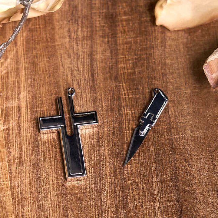 Set di collana con croce creativa, ciondolo a forma di toro, fibbia per cintura con coltello nascosto fai da te Dual Deers - image 5