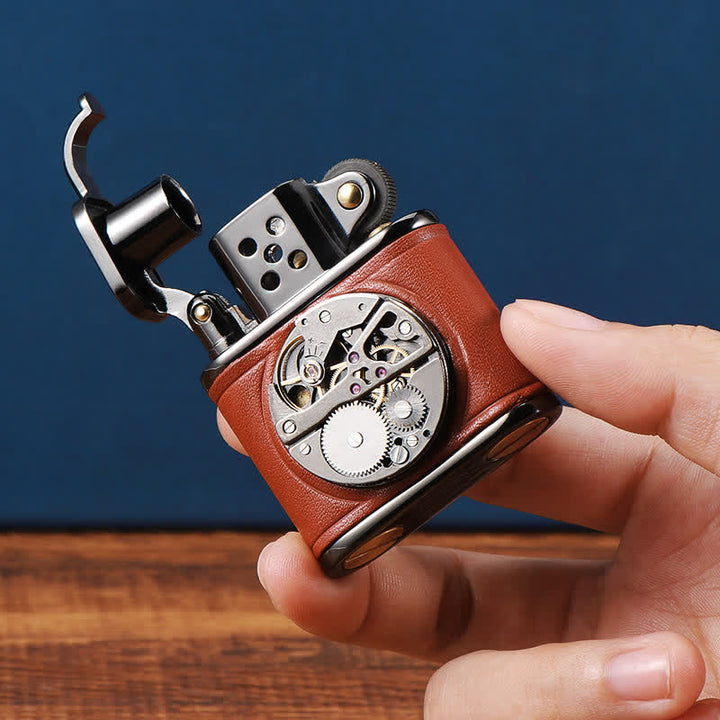 Accendino a cherosene Steampunk Mechanical Antique Leather Flip - image 5