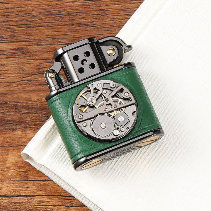 Accendino a cherosene Steampunk Mechanical Antique Leather Flip - Verde - image 8