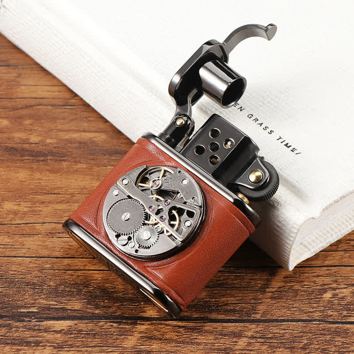 Accendino a cherosene Steampunk Mechanical Antique Leather Flip - image 3
