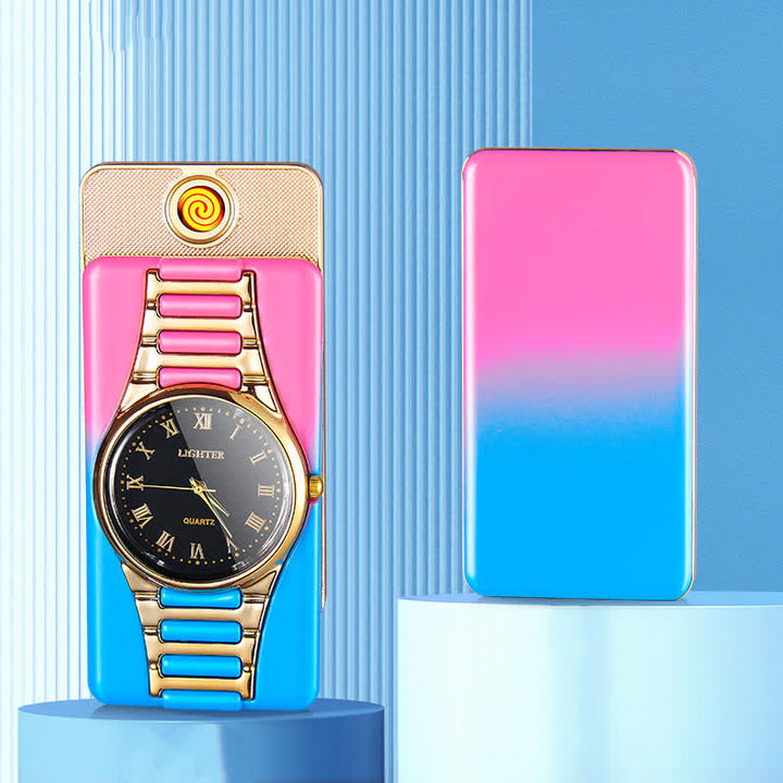 Accendino elettrico ricaricabile con orologio creativo con cavo USB - Rosa e blu - image 11