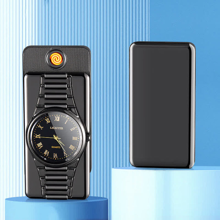 Accendino elettrico ricaricabile con orologio creativo con cavo USB - Nero - image 2