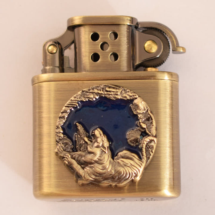 Accendino a cherosene ricaricabile con motivo animale smaltato in bronzo antico - Tigre blu - image 12