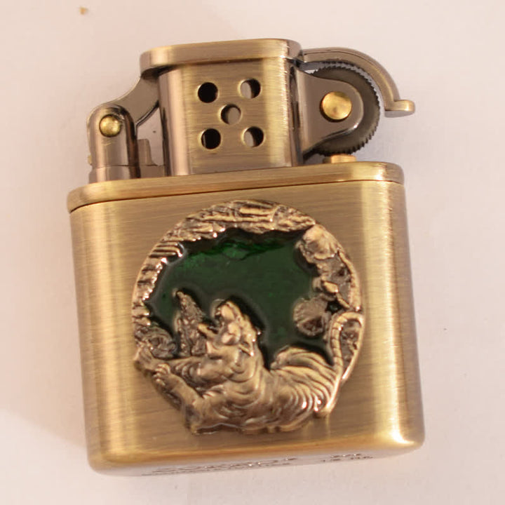 Accendino a cherosene ricaricabile con motivo animale smaltato in bronzo antico - Tigre verde - image 10