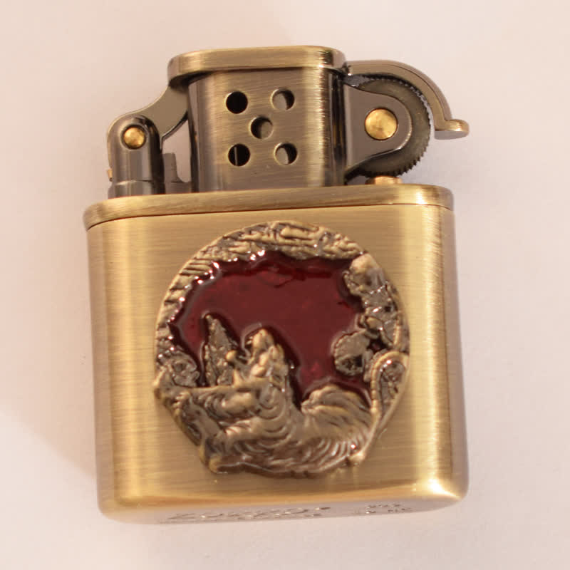 Accendino a cherosene ricaricabile con motivo animale smaltato in bronzo antico - Tigre rossa - image 14