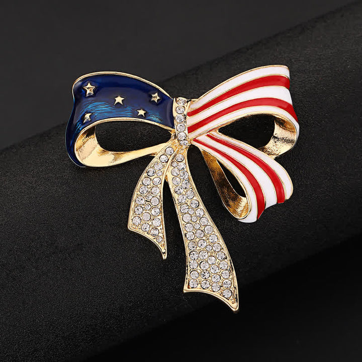 Spilla con fiocco e strass a forma di bandiera americana - Oro - image 0