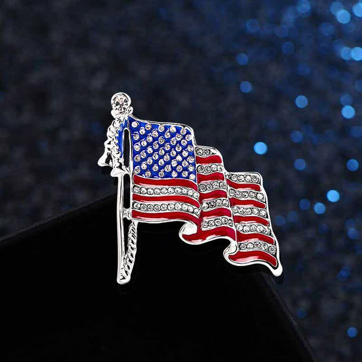 Spilla con strass scintillanti della bandiera americana patriottica - Argento - image 0