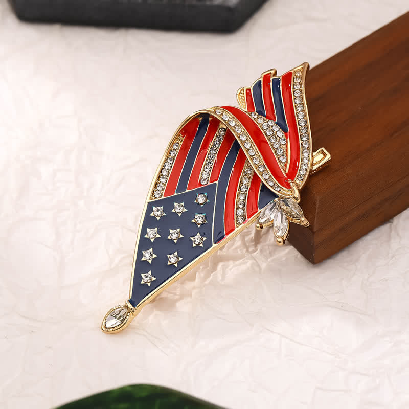 Spilla patriottica con strass e bandiera americana smaltata - Oro - image 0