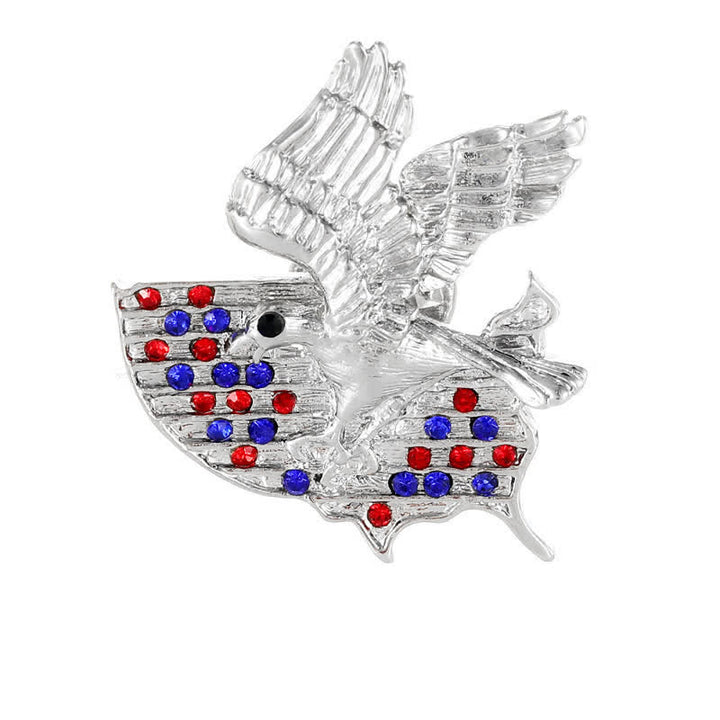 Spilla patriottica con bandiera americana e aquila in strass - Stile n. 2 - Argento - image 9