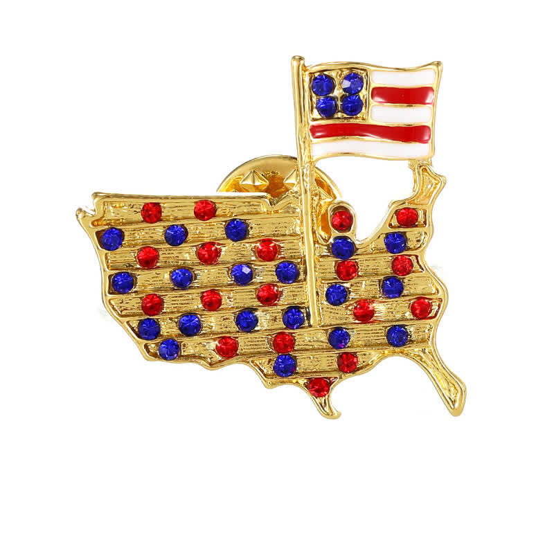 Spilla patriottica con bandiera americana e aquila in strass - Stile n. 1 - Oro - image 4