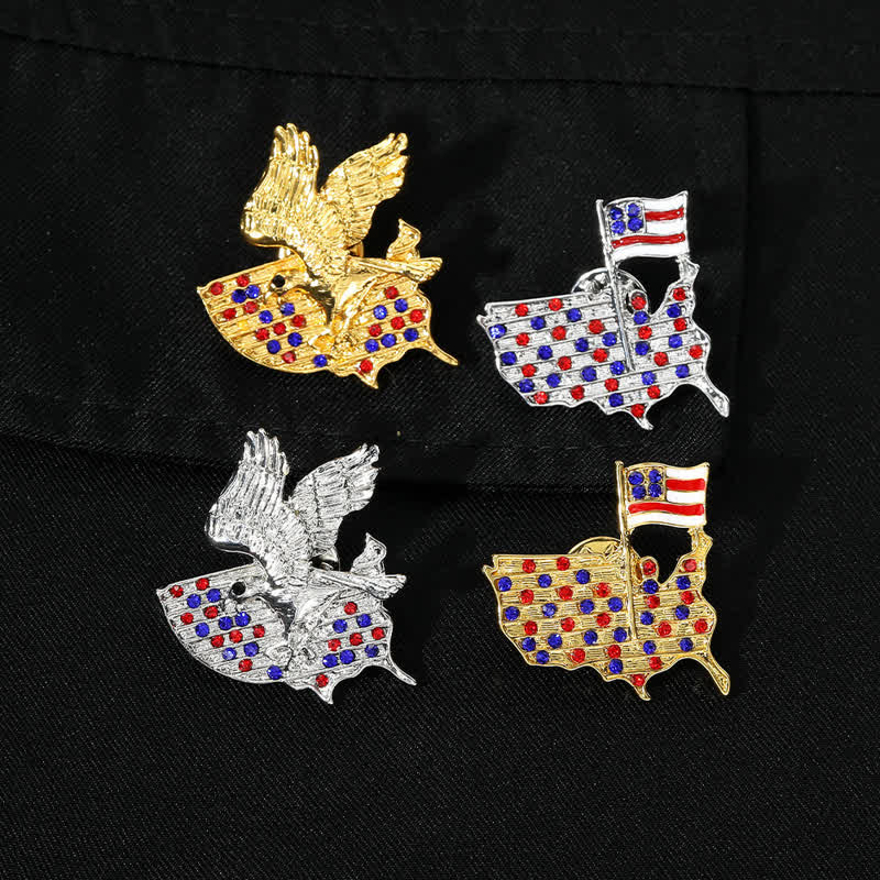 Spilla patriottica con bandiera americana e aquila in strass - image 6