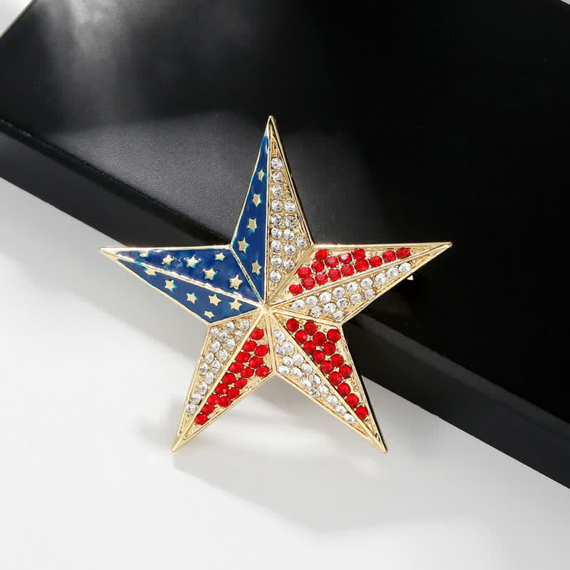 Spilla patriottica con bandiera americana, stella rossa, bianca e blu - Oro - image 0