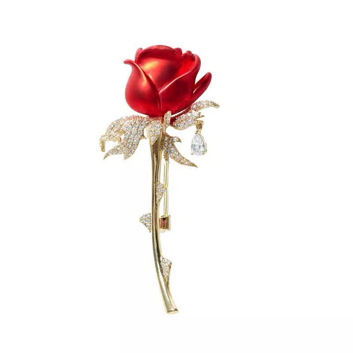 Spilla da donna con strass lucidi e rosa rossa affascinante - image 3