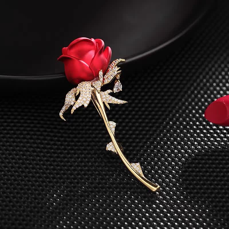 Spilla da donna con strass lucidi e rosa rossa affascinante - image 1