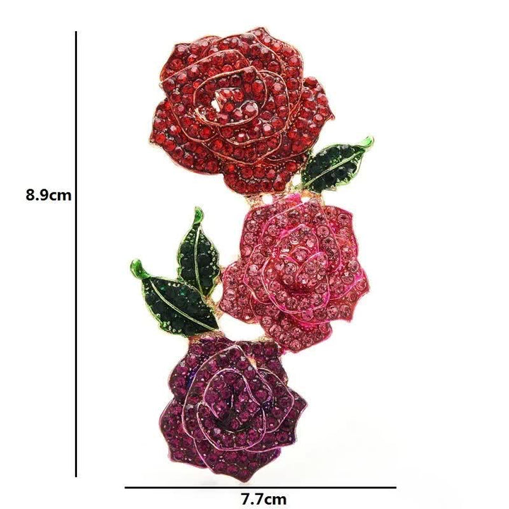 Spilla da donna con tripla bellezza e rose scintillanti in strass - image 3