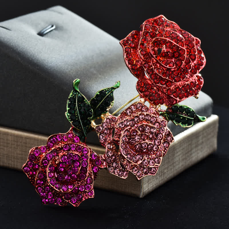 Spilla da donna con tripla bellezza e rose scintillanti in strass - Multicolore - image 4