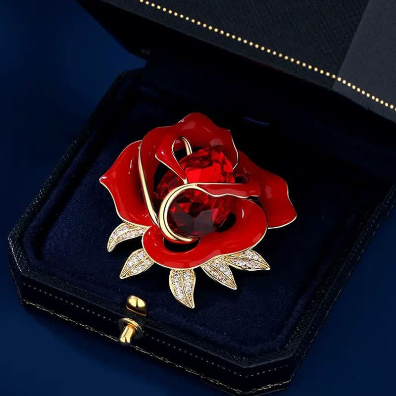 Spilla elegante da donna con bocciolo di rosa rossa in cristallo - Rosso - image 0