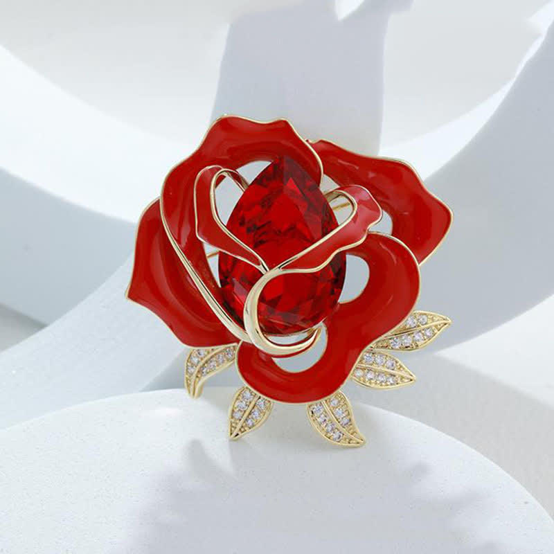 Spilla elegante da donna con bocciolo di rosa rossa in cristallo - image 4