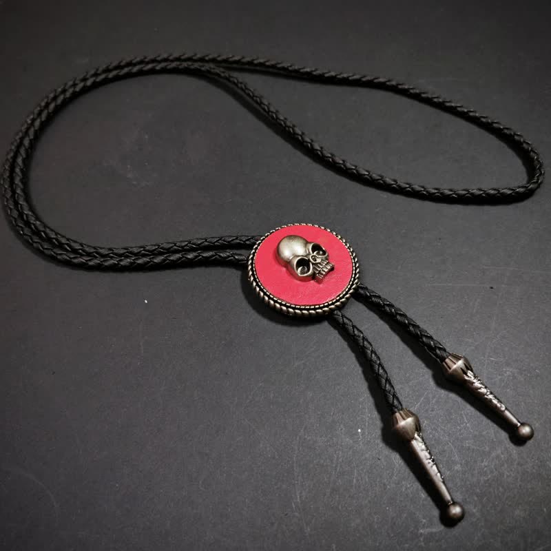 Cravatta Bolo con ciondolo a forma rotonda e motivo teschio 3D - Rosa - image 3