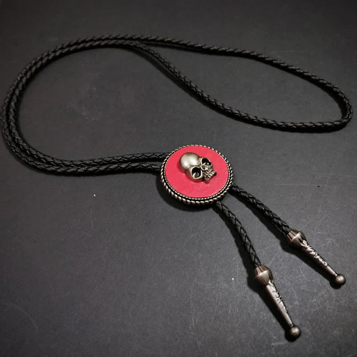 Cravatta Bolo con ciondolo a forma rotonda e motivo teschio 3D - Rosa - image 3
