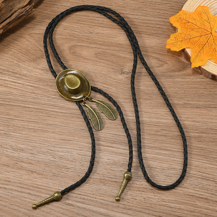 Cravatta Bolo con pendente a forma di cappello da cowboy in bronzo vintage - image 8