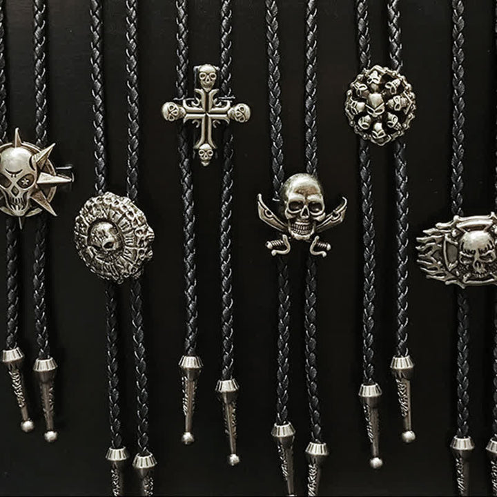 Cravatta Bolo con ciondolo in argento con testa di teschio in stile punk - image 1