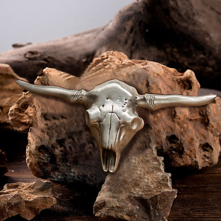 Cintura in pelle con fibbia a forma di toro Longhorn Western fai da te da uomo - Argento antico - Senza cintura - image 0