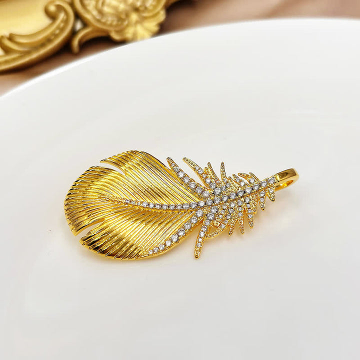 Spilla con ciondolo a forma di piuma con strass lucidi da donna - Oro - image 7