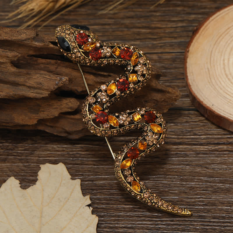 Spilla con strass di cristallo scintillante a forma di serpente selvaggio - Champagne - image 0