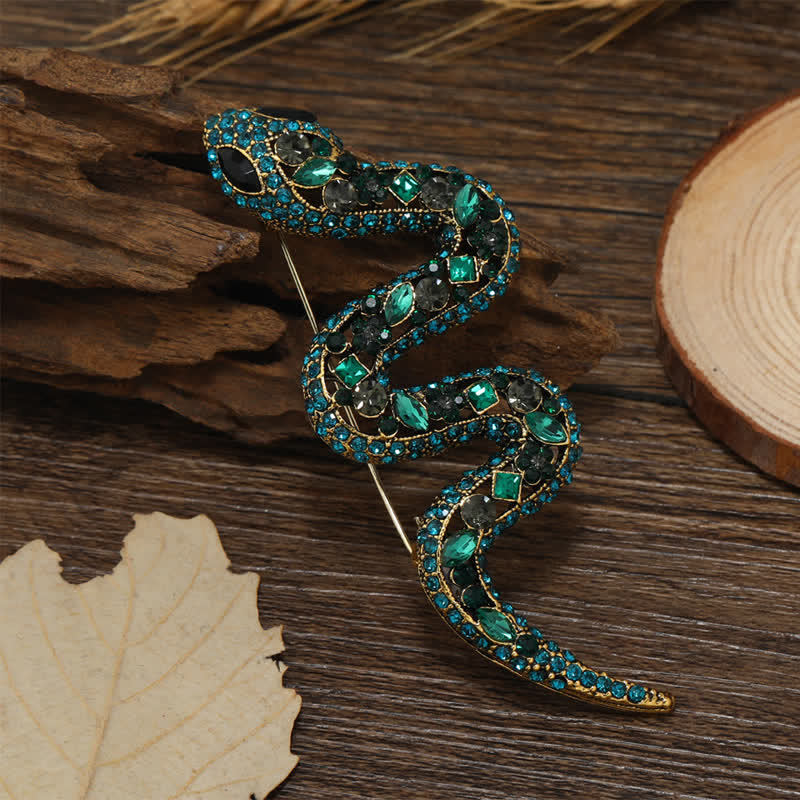 Spilla con strass di cristallo scintillante a forma di serpente selvaggio - Verde - image 8