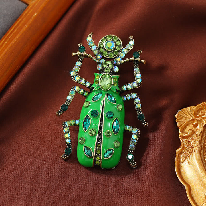 Antica grande spilla in cristallo colorato con scarabeo smaltato - Verde - image 6
