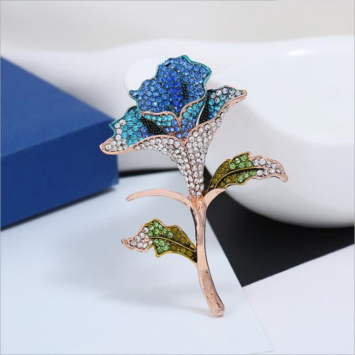 Graziosa spilla con fiore di orchidea e strass - Blu - image 2