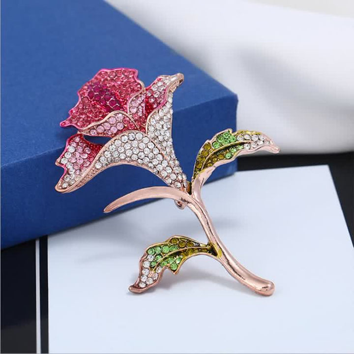 Graziosa spilla con fiore di orchidea e strass - Rosa - image 6