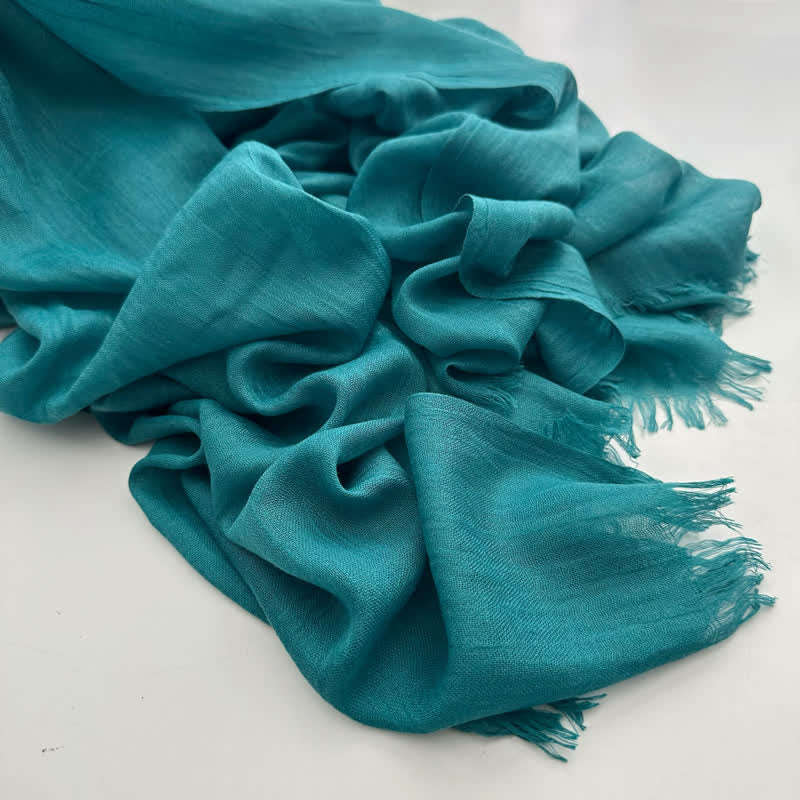 Sciarpa sottile in cotone e lino tinta unita in voile estivo - #30 Verde acqua - image 38