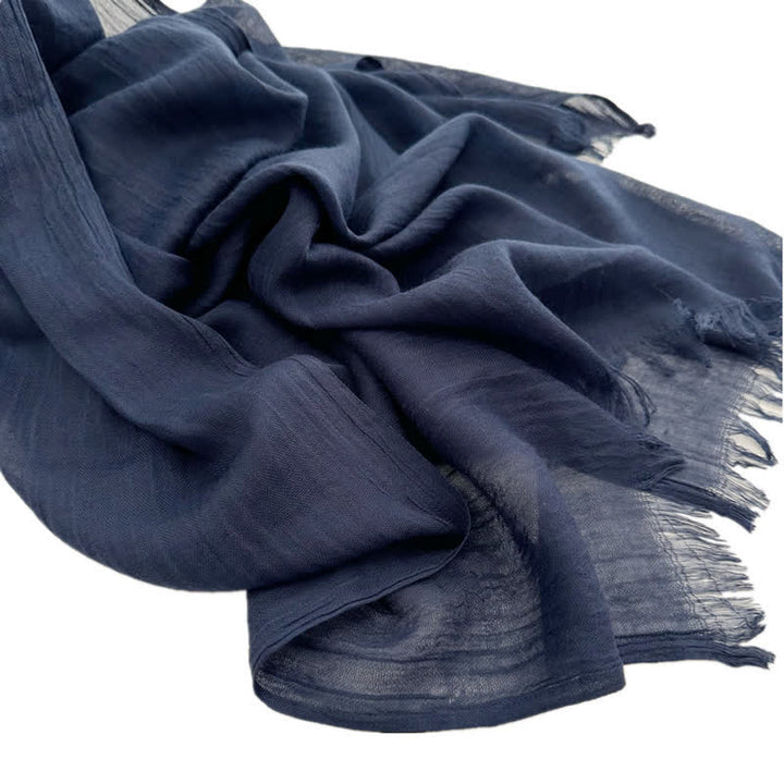 Sciarpa sottile in cotone e lino tinta unita in voile estivo - #37 Blu Notte - image 46