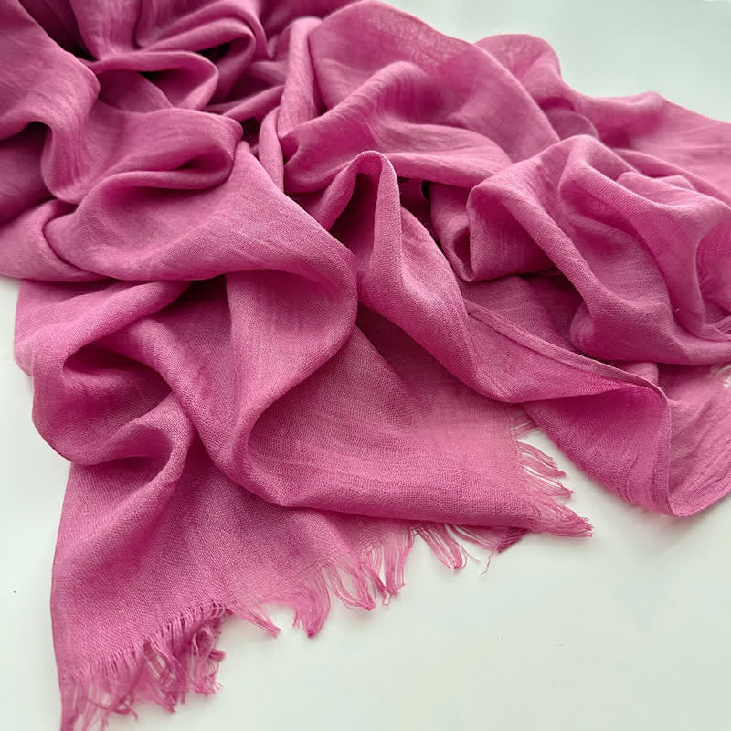 Sciarpa sottile in cotone e lino tinta unita in voile estivo - #17 Rosa Caldo - image 20