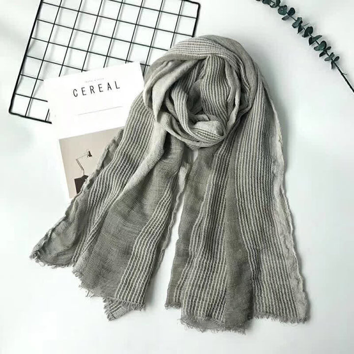 Sciarpa sottile leggera con strisce verticali e frange corte - Grigio - image 0
